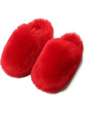 Cozy Faux Fur Fluffy Slippers for Women - Warm Closed Toe Winter House Slides